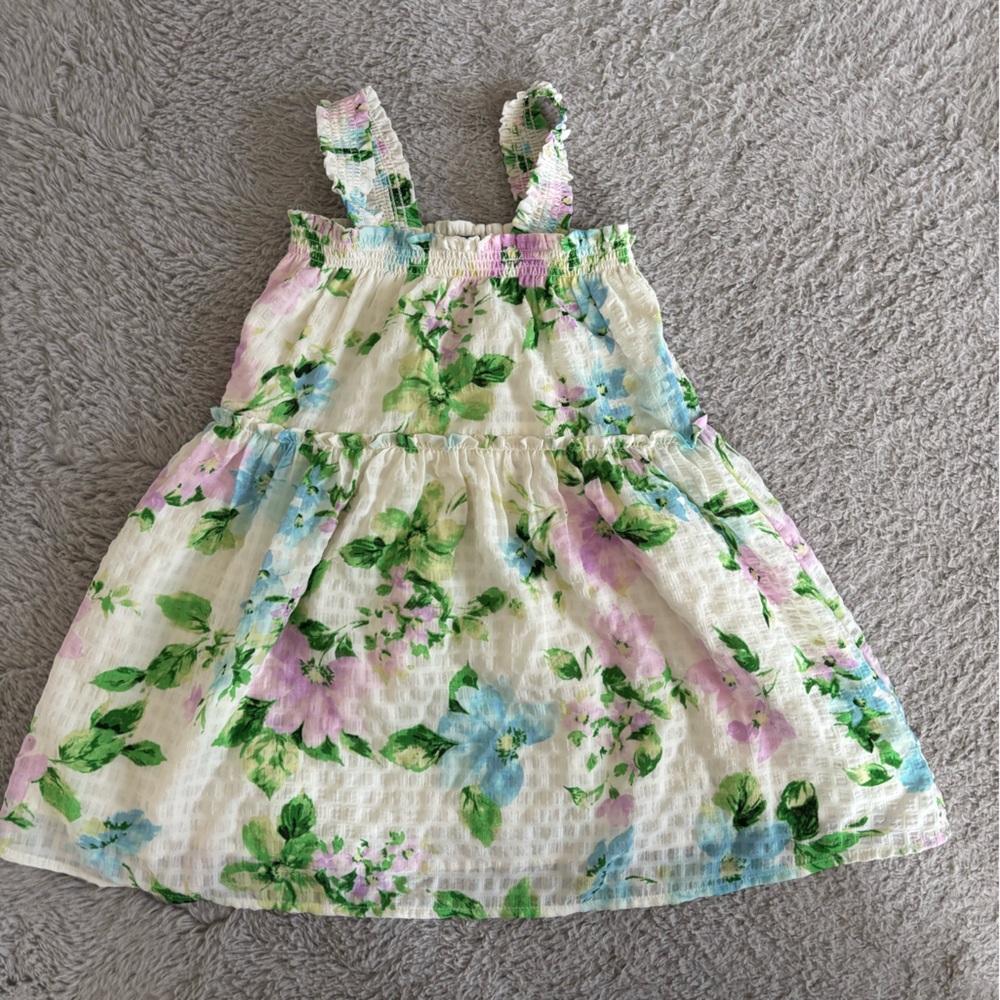 Old Navy White Floral Sundress with Pink, Blue & Green Flowers
